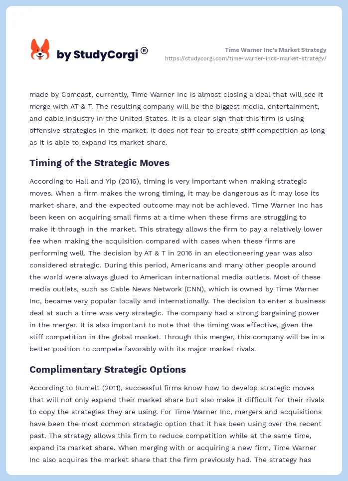 Time Warner Inc’s Market Strategy. Page 2