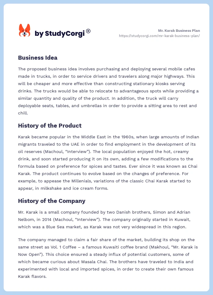 Mr. Karak Business Plan. Page 2