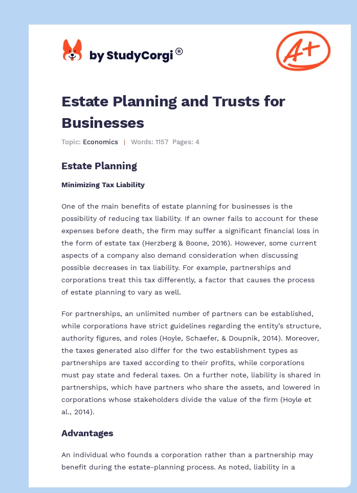 Estate Planning and Trusts for Businesses. Page 1