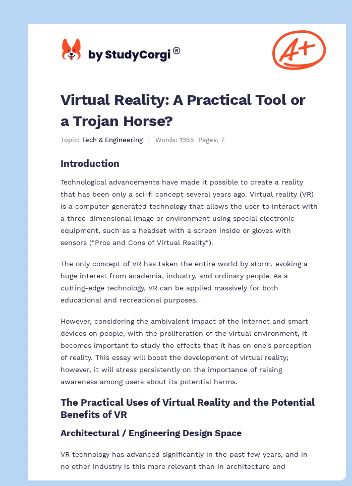 Virtual Reality: A Practical Tool or a Trojan Horse?. Page 1