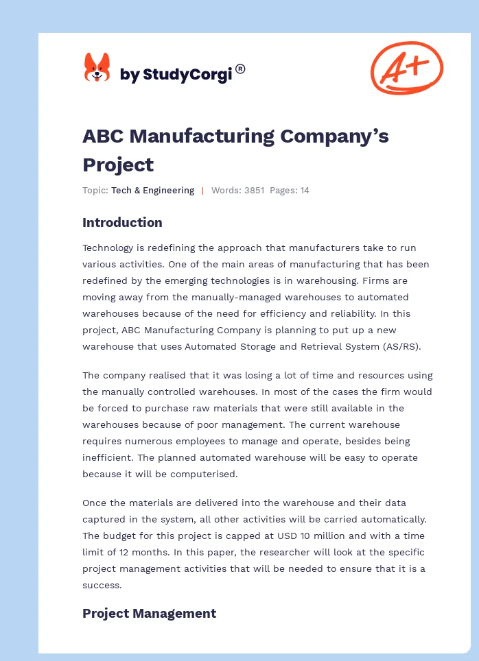 ABC Manufacturing Company’s Project. Page 1