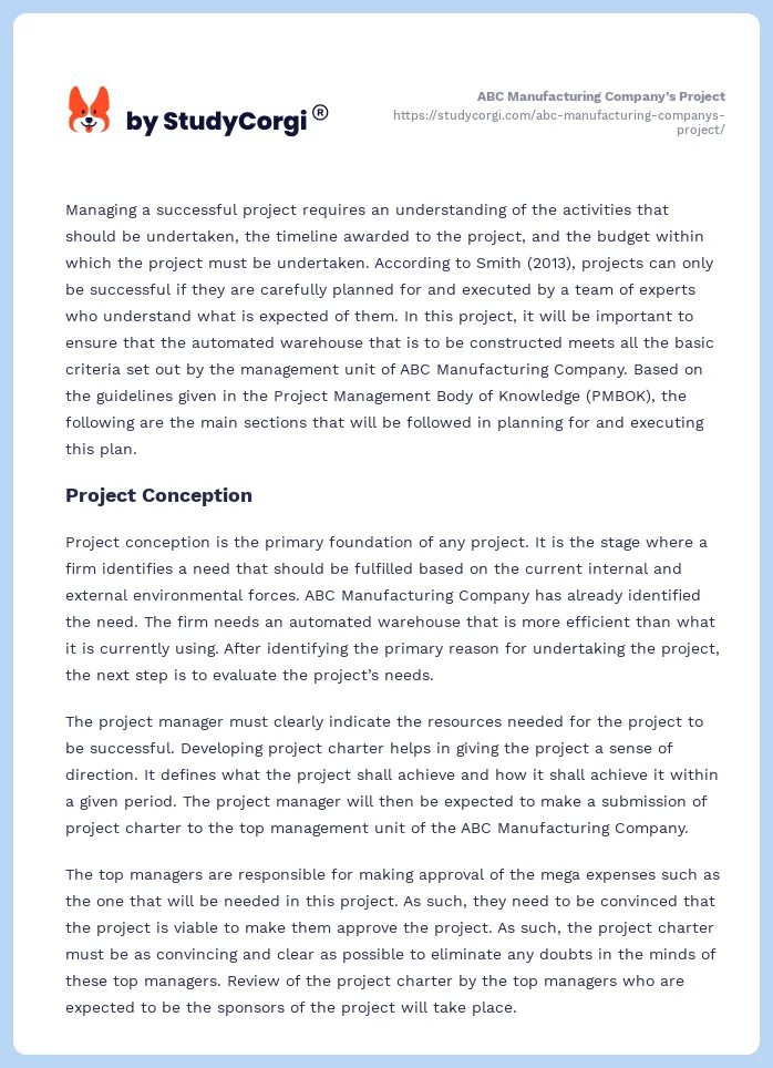 ABC Manufacturing Company’s Project. Page 2