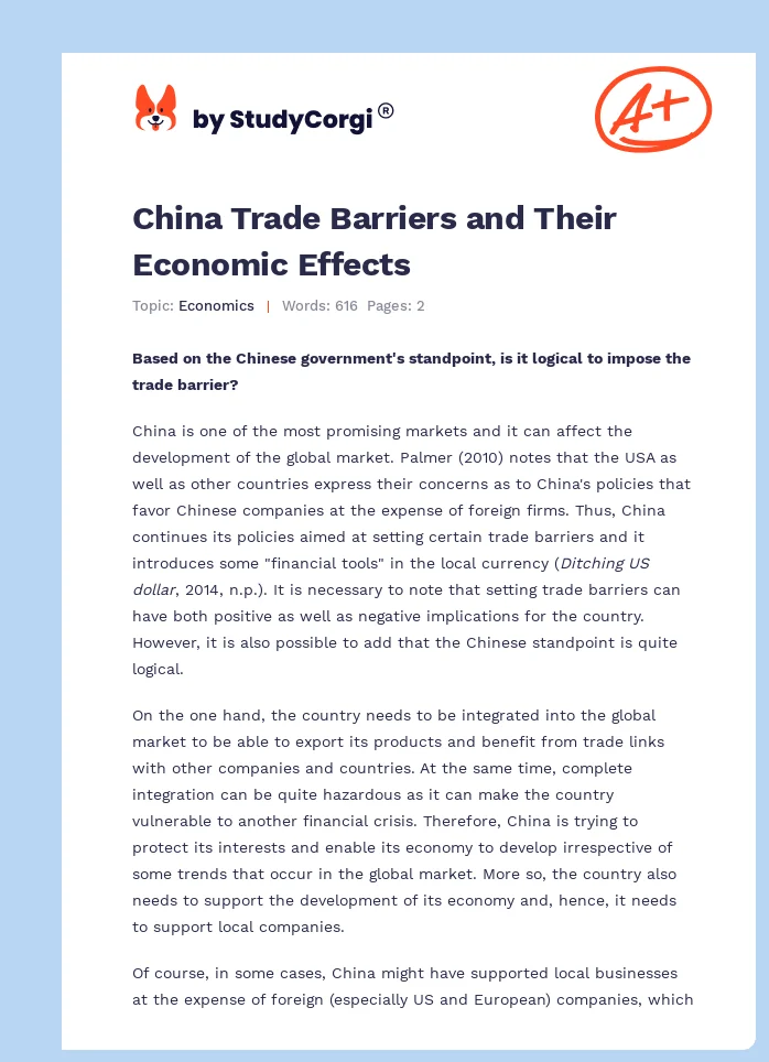 China Trade Barriers and Their Economic Effects. Page 1