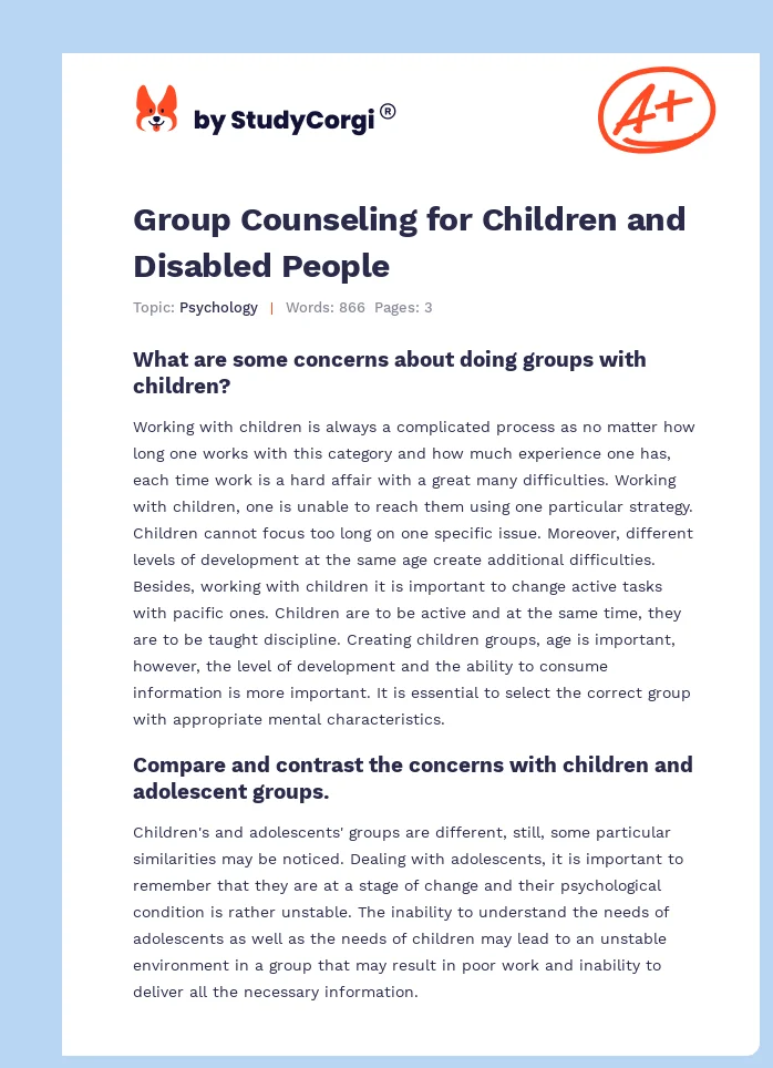 Group Counseling for Children and Disabled People. Page 1