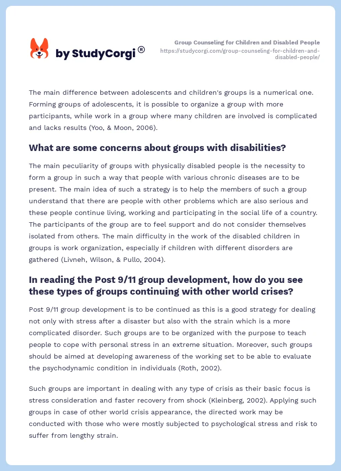 Group Counseling for Children and Disabled People. Page 2