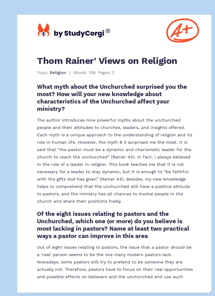Thom Rainer' Views on Religion. Page 1