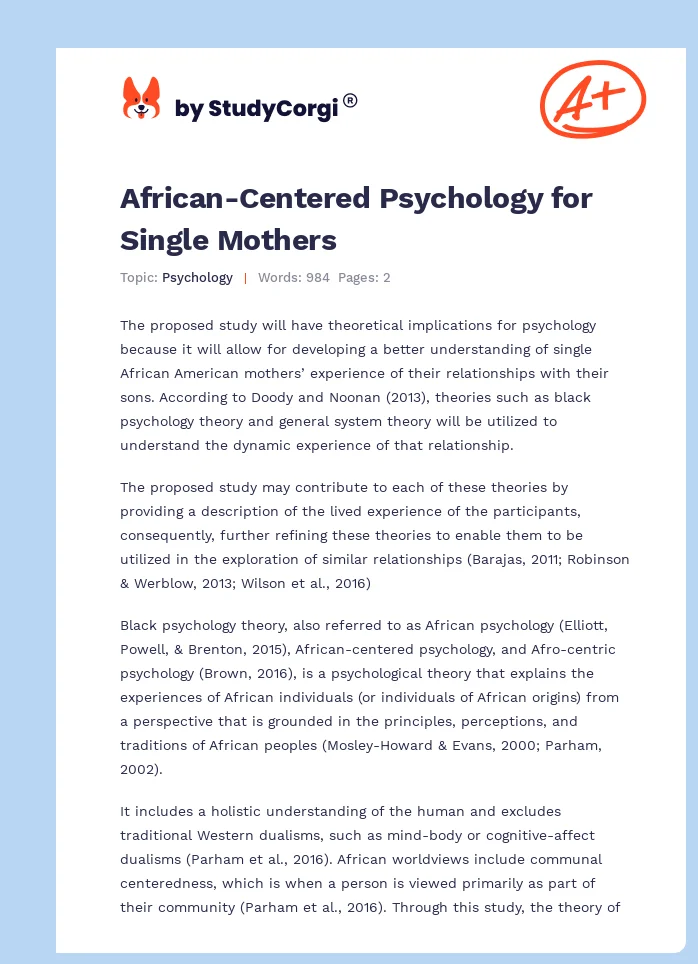 African-Centered Psychology for Single Mothers. Page 1