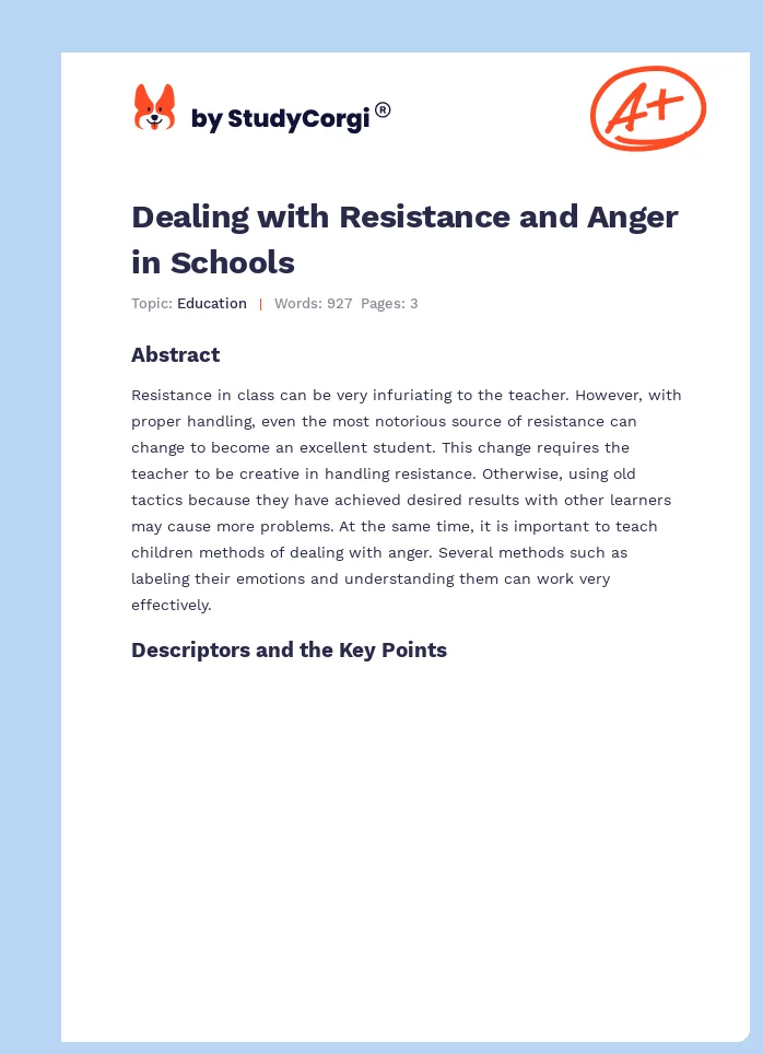 Dealing with Resistance and Anger in Schools. Page 1