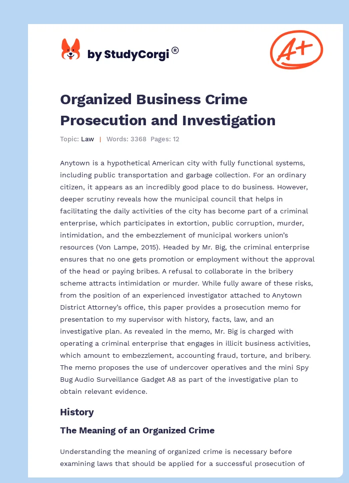 Organized Business Crime Prosecution and Investigation. Page 1
