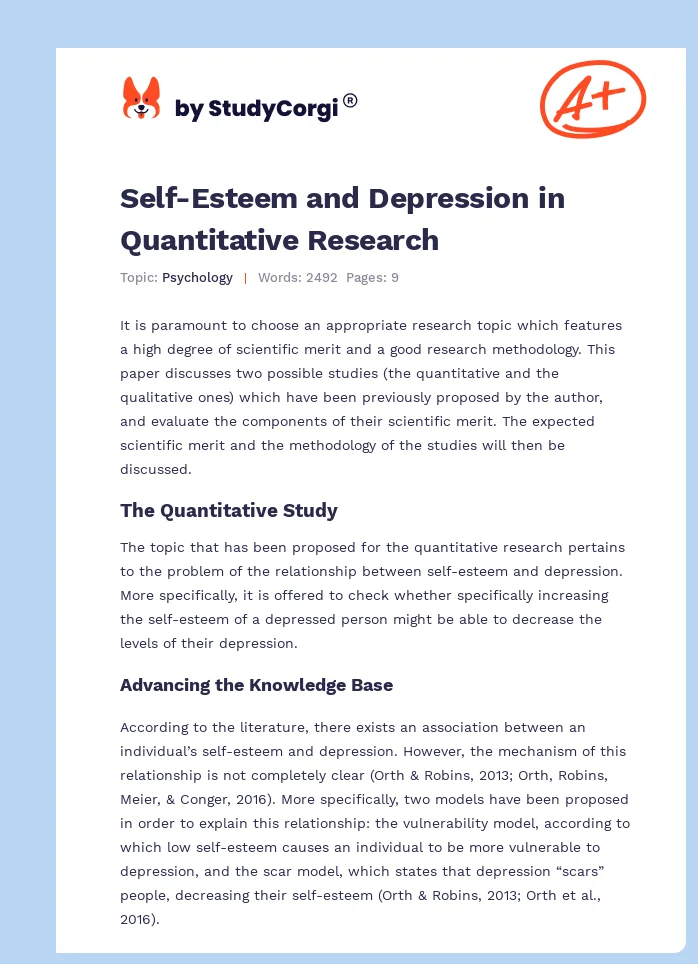 Self-Esteem and Depression in Quantitative Research. Page 1