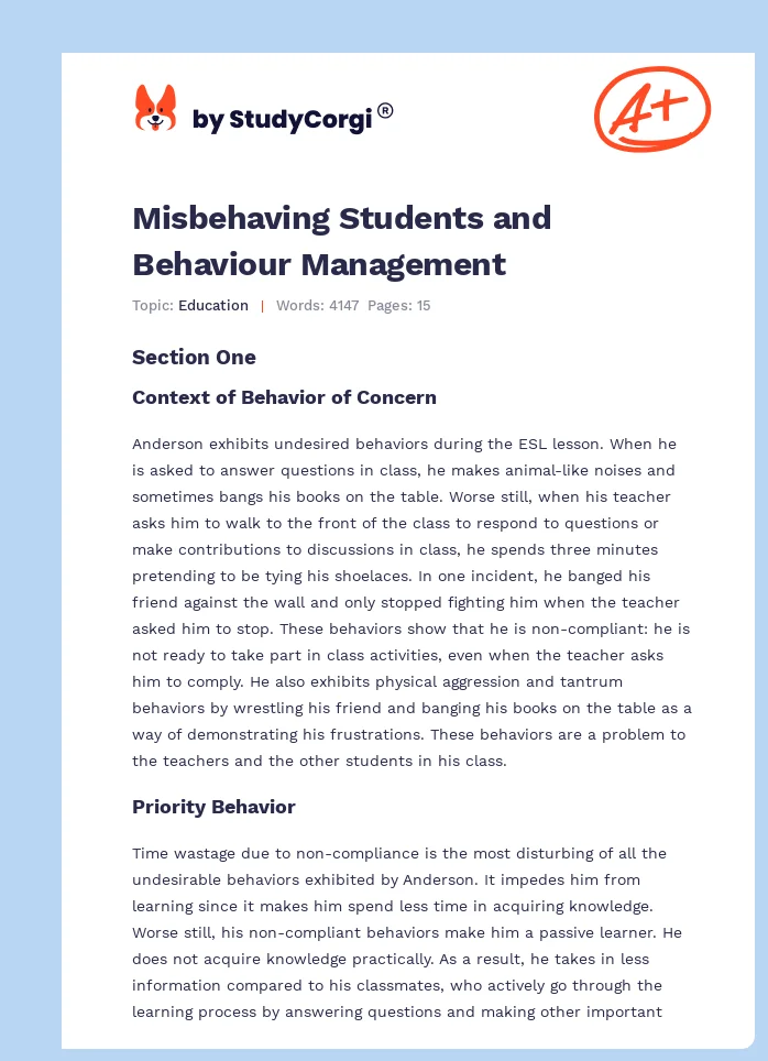 Misbehaving Students and Behaviour Management. Page 1