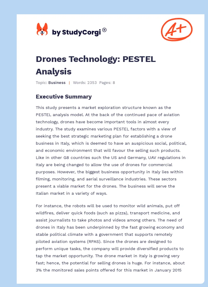 Drones Technology: PESTEL Analysis. Page 1