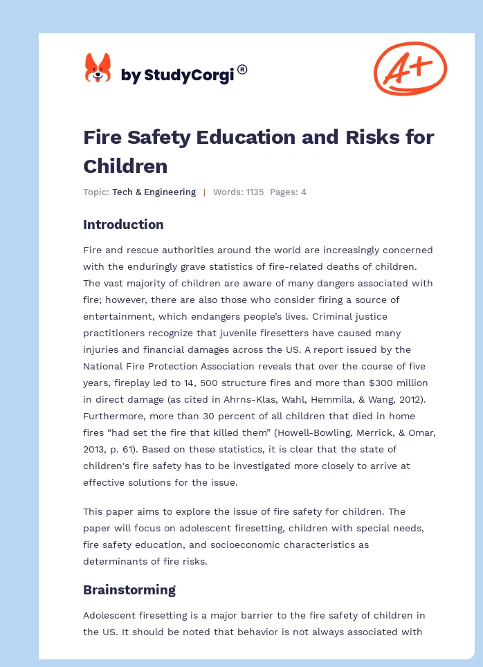 Fire Safety Education and Risks for Children. Page 1