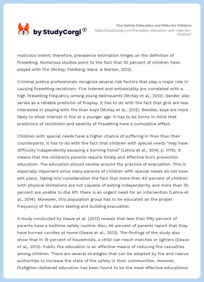 Fire Safety Education and Risks for Children. Page 2