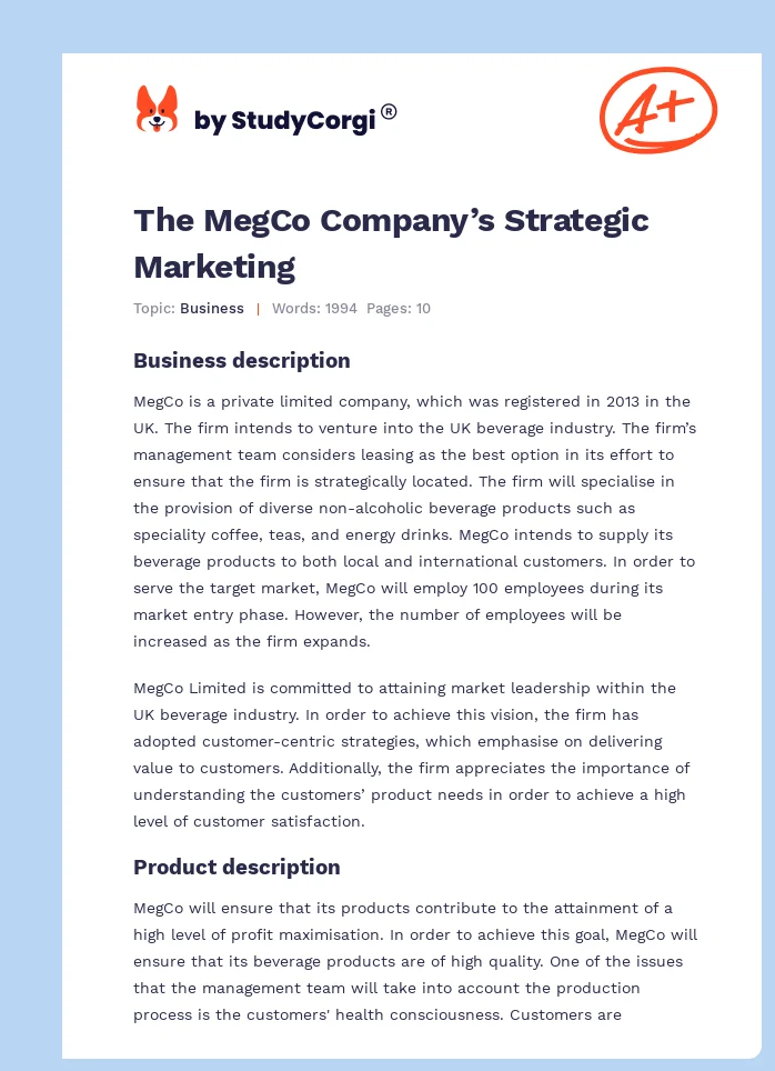 The MegCo Company’s Strategic Marketing. Page 1