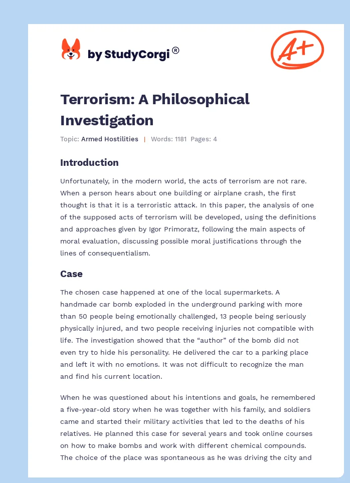 Terrorism: A Philosophical Investigation. Page 1