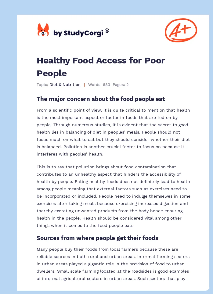 Healthy Food Access for Poor People. Page 1