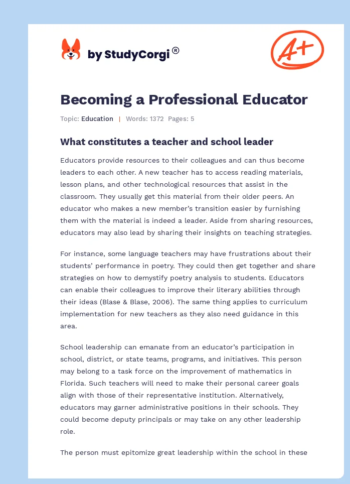 Becoming a Professional Educator. Page 1