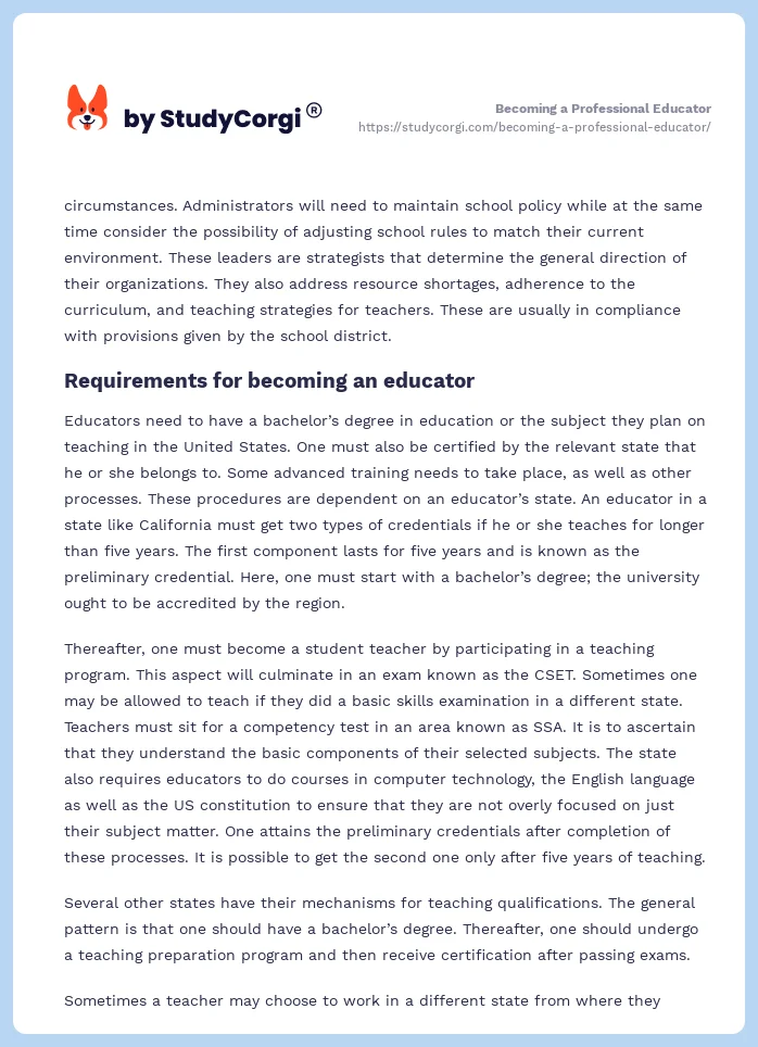 Becoming a Professional Educator. Page 2