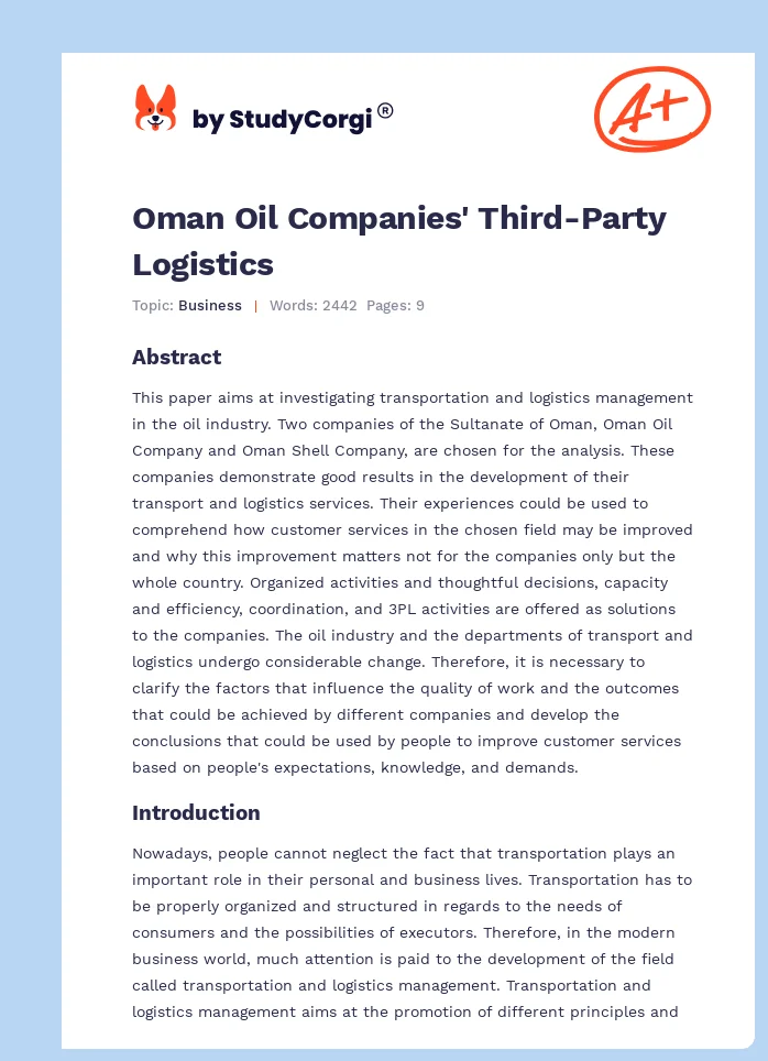 Oman Oil Companies' Third-Party Logistics. Page 1