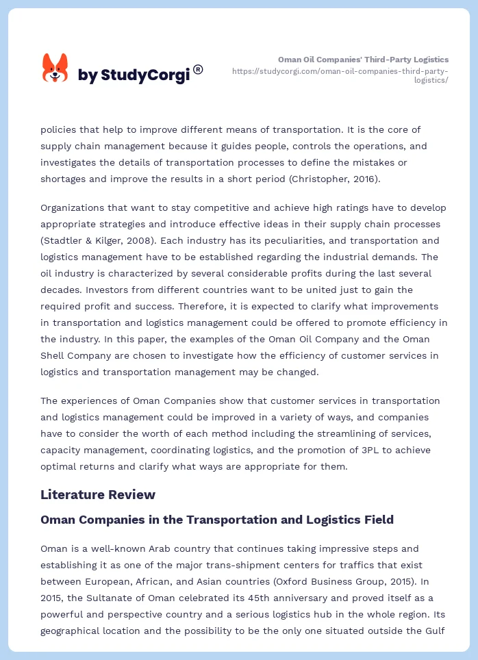 Oman Oil Companies' Third-Party Logistics. Page 2