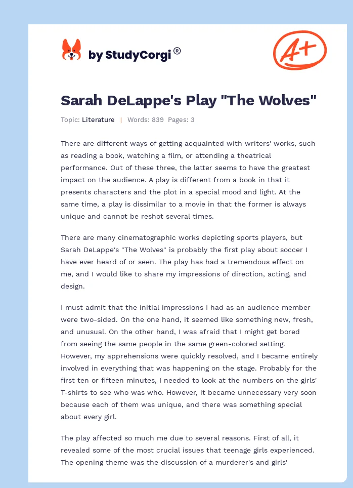 Sarah DeLappe's Play "The Wolves". Page 1