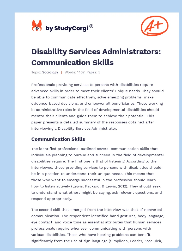 Disability Services Administrators: Communication Skills. Page 1