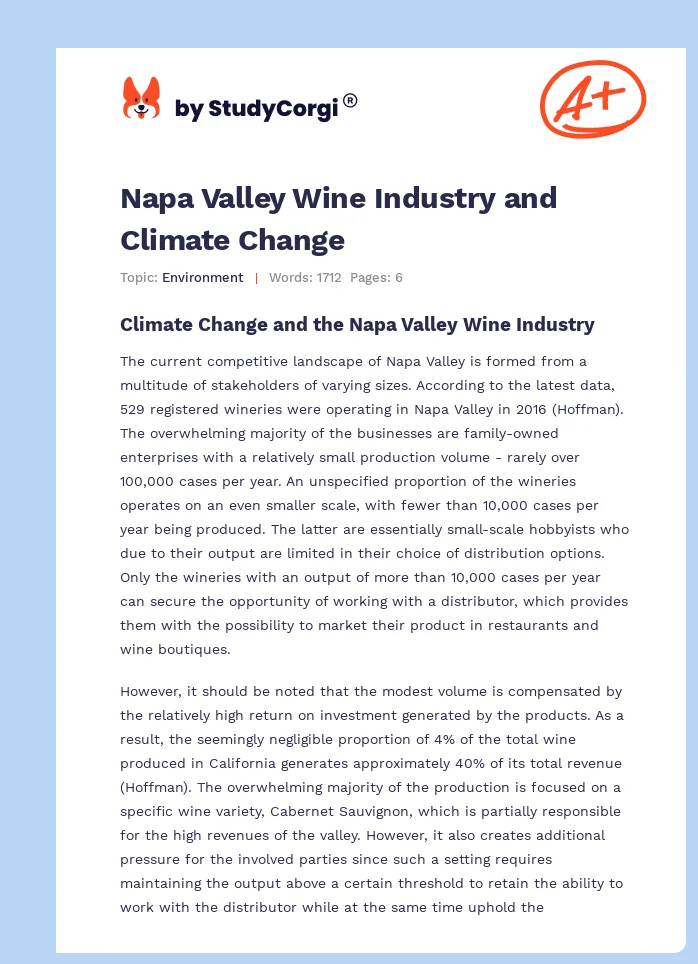 Napa Valley Wine Industry and Climate Change. Page 1