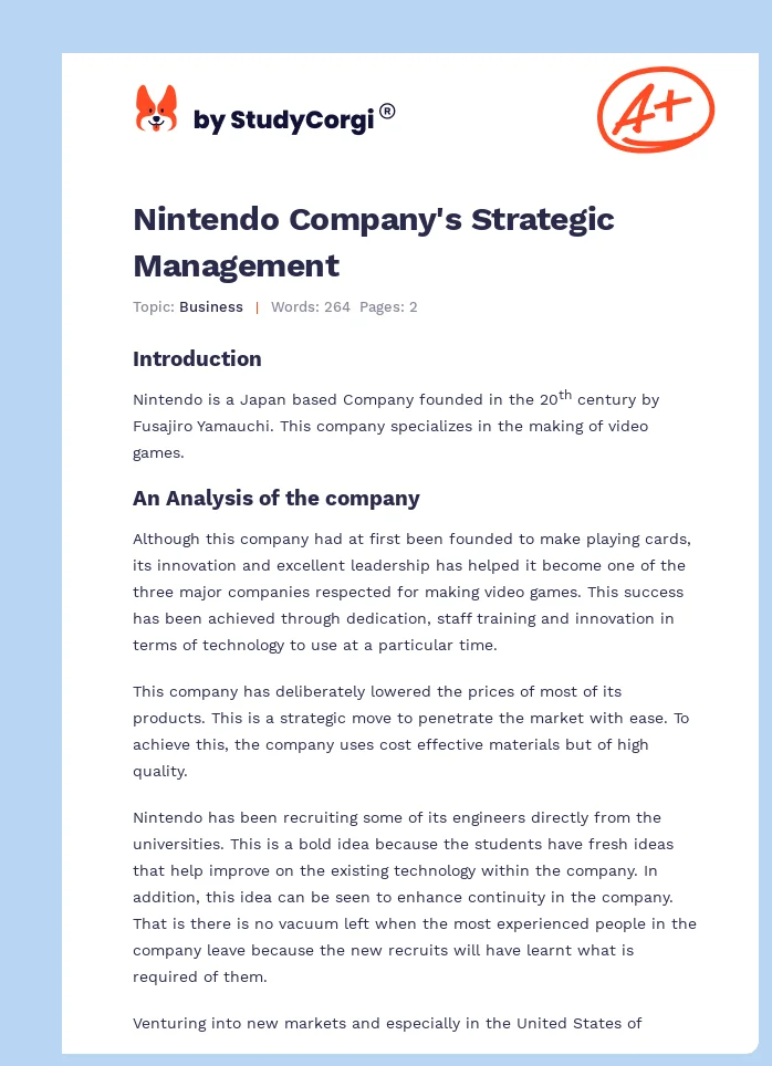 Nintendo Company's Strategic Management. Page 1