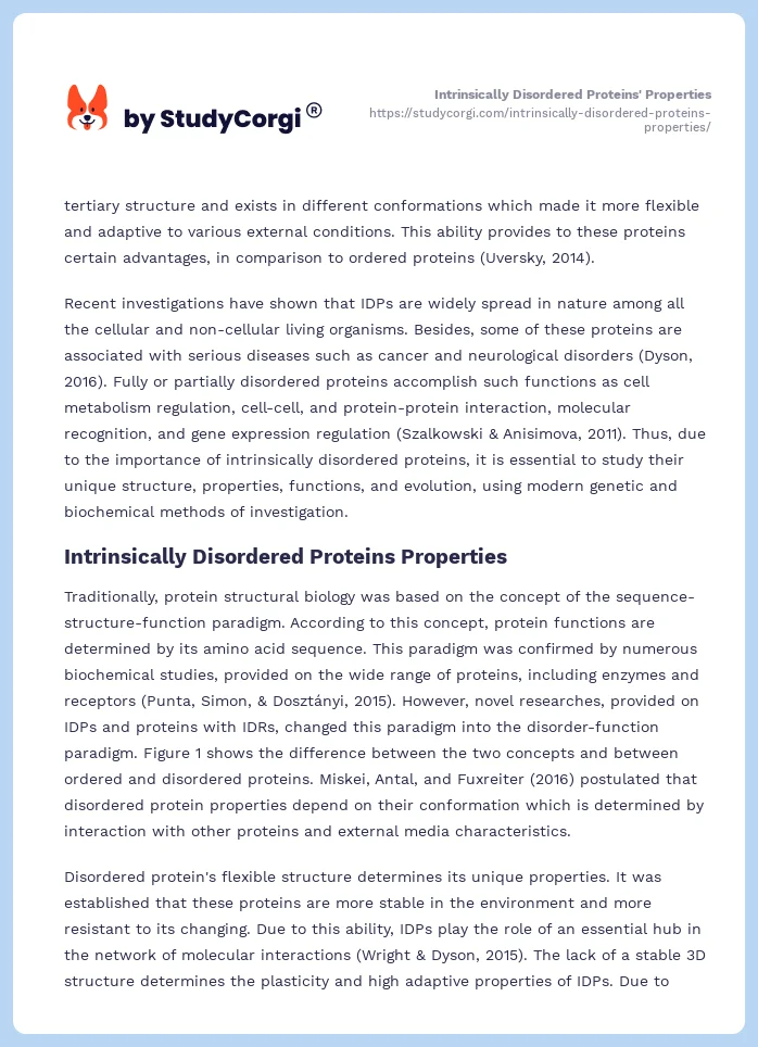 Intrinsically Disordered Proteins' Properties. Page 2