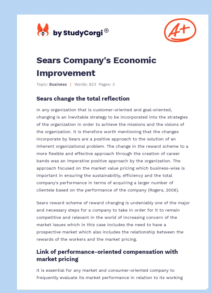 Sears Company's Economic Improvement. Page 1
