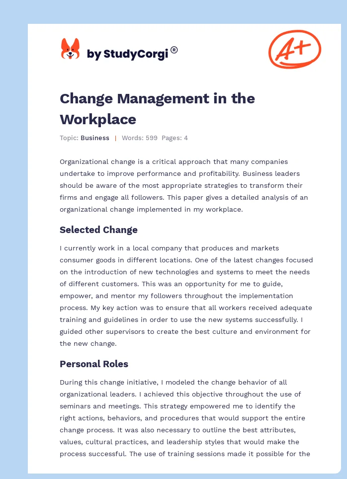 Change Management in the Workplace. Page 1