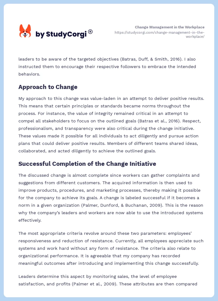 Change Management in the Workplace. Page 2