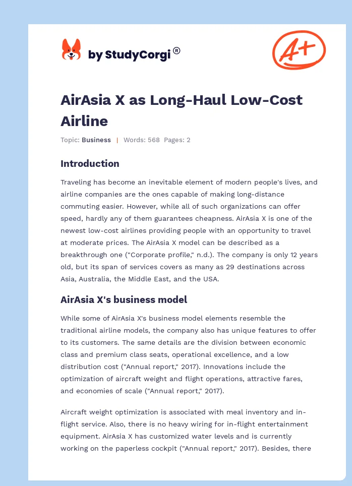 AirAsia X as Long-Haul Low-Cost Airline. Page 1