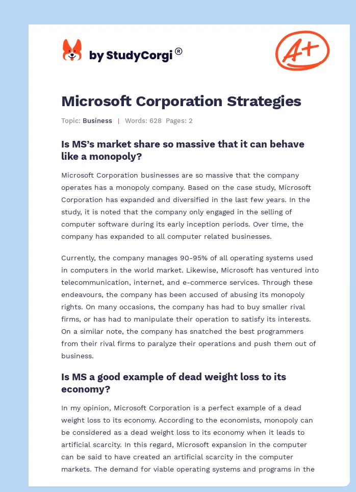 Microsoft Corporation Strategies. Page 1