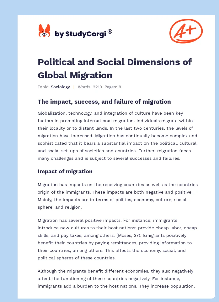 Political and Social Dimensions of Global Migration. Page 1