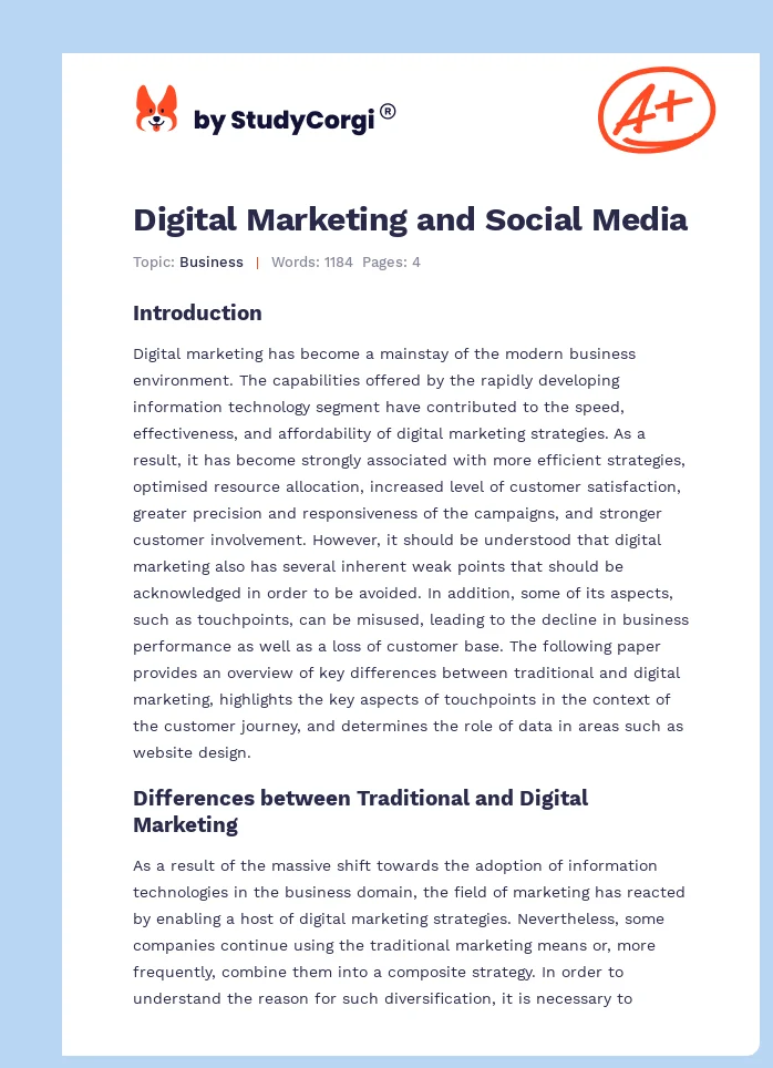 Digital Marketing and Social Media. Page 1