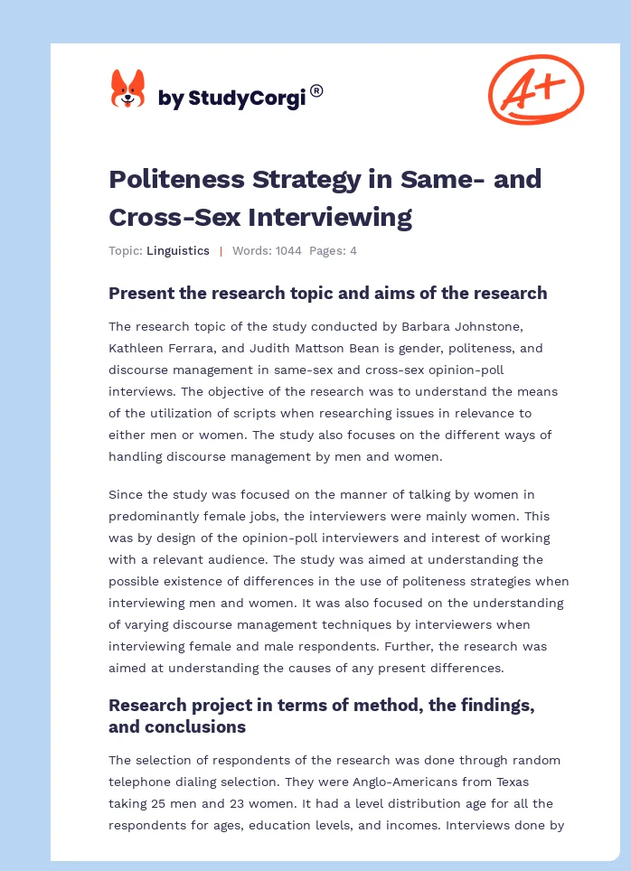 Politeness Strategy in Same- and Cross-Sex Interviewing. Page 1
