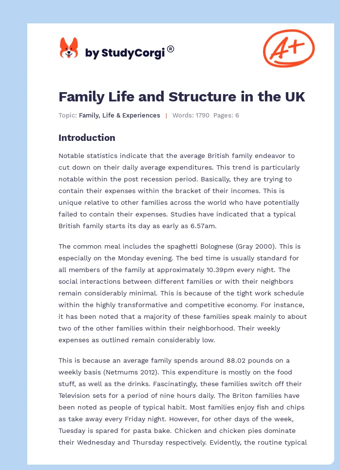 Family Life and Structure in the UK. Page 1