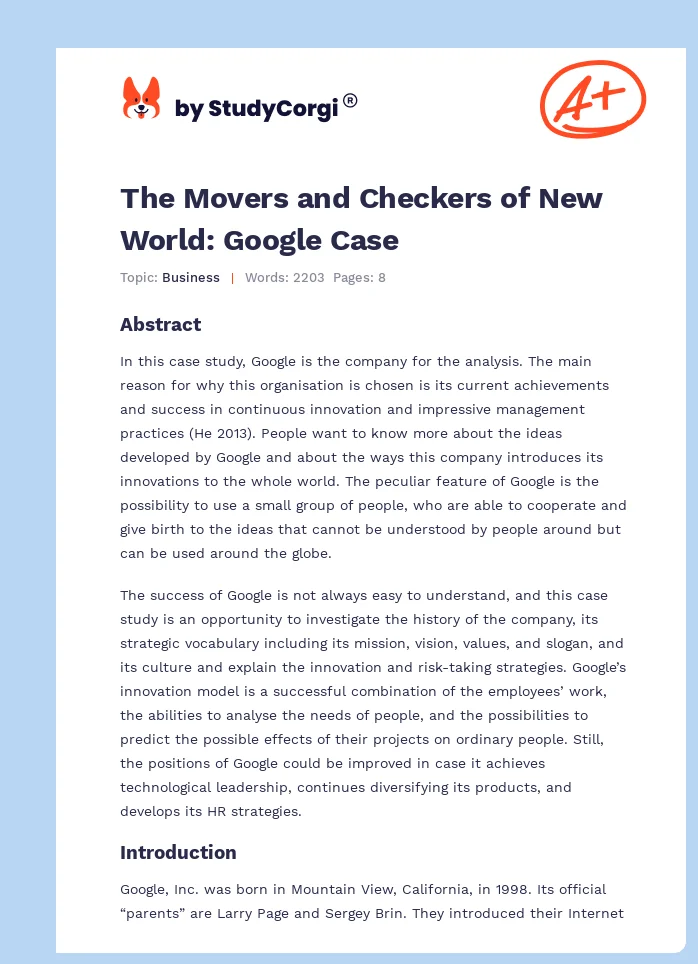 The Movers and Checkers of New World: Google Case. Page 1
