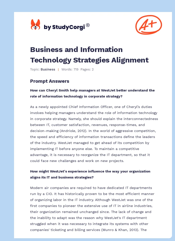 Business and Information Technology Strategies Alignment. Page 1