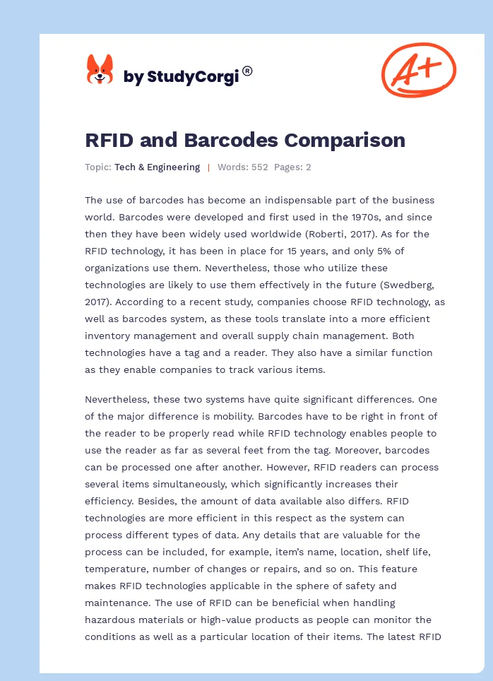 RFID and Barcodes Comparison. Page 1