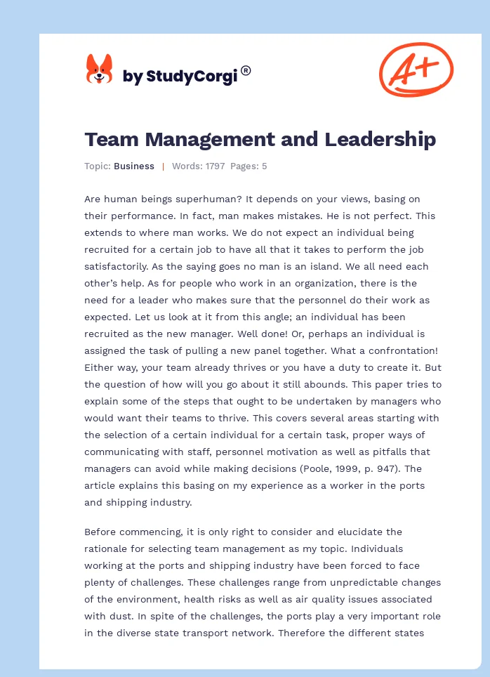 Team Management and Leadership. Page 1
