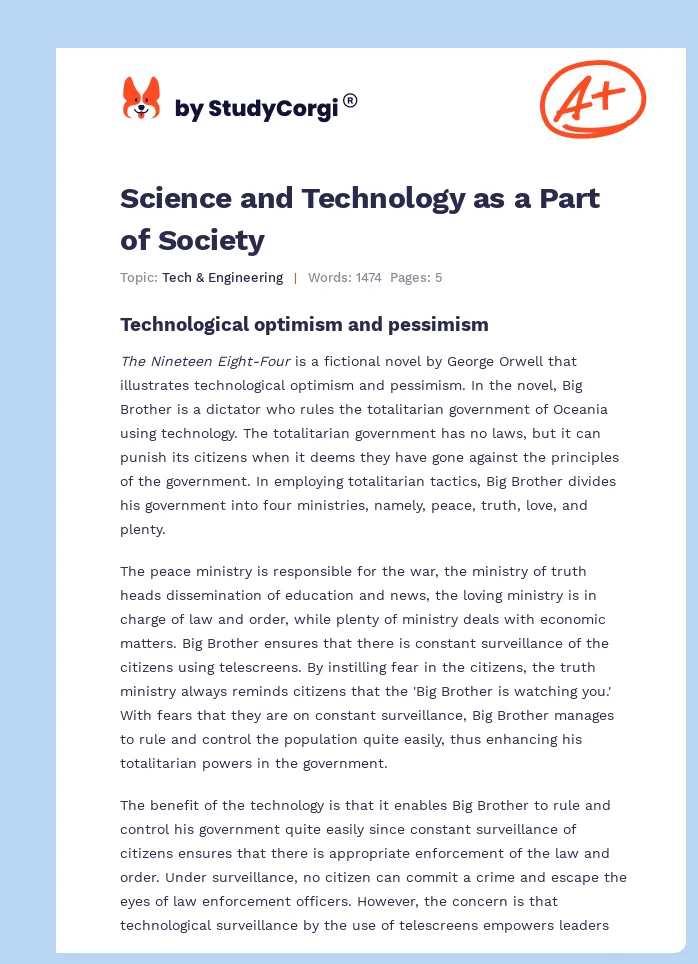 Science and Technology as a Part of Society. Page 1
