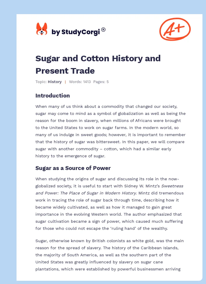 Sugar and Cotton History and Present Trade. Page 1