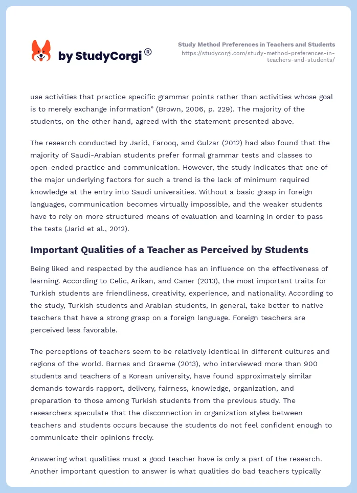 Study Method Preferences in Teachers and Students. Page 2