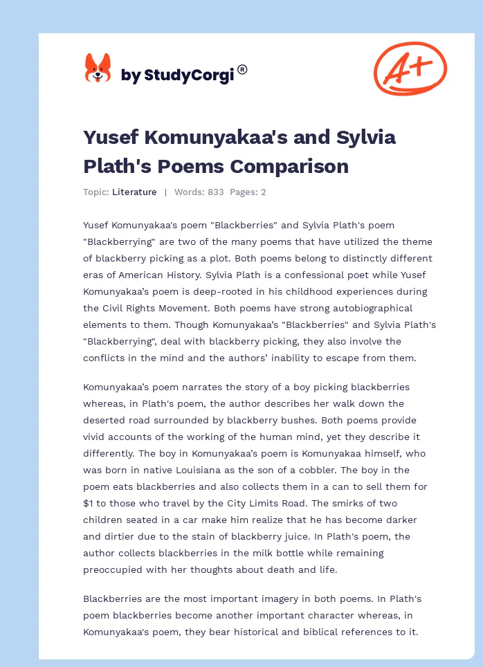 Yusef Komunyakaa's and Sylvia Plath's Poems Comparison. Page 1