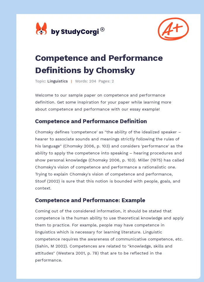 Competence and Performance Definitions by Chomsky. Page 1
