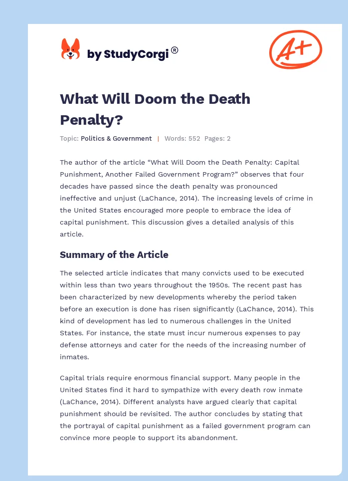 What Will Doom the Death Penalty?. Page 1