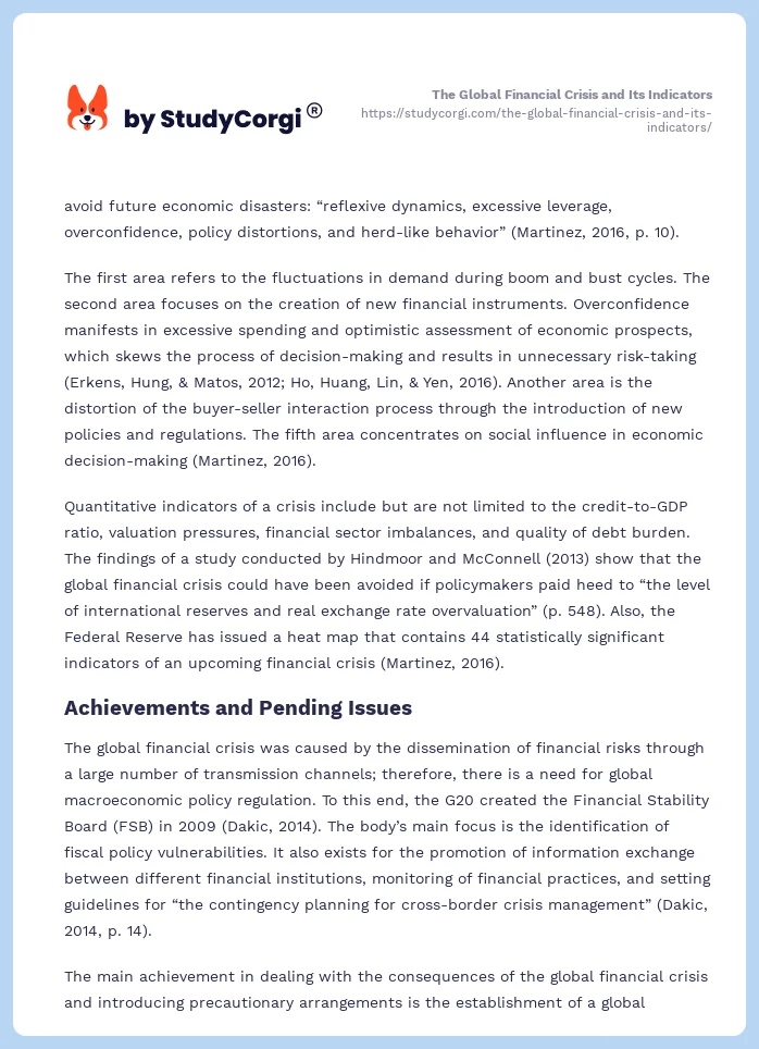 The Global Financial Crisis and Its Indicators. Page 2